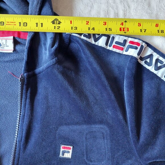 Vintage Navy Blue FILA Velour Tracksuit, Hooded Jacket and Pants Set, M/S - Picture 5 of 13